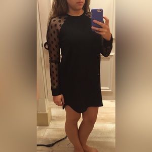 Black Long Sleeve Polka Dot Mini Dress - M